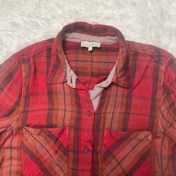 Lucky Brand Red Plaid Button Down Shirt Size XS - S Long Sleeve Soft Viscose - Picture 2 of 9